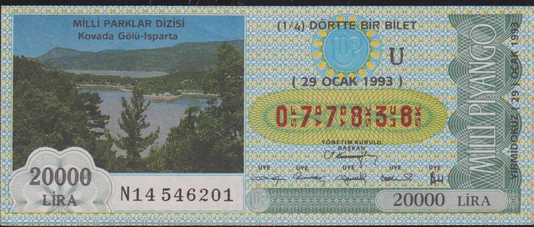 1993 29 Ocak Çeyrek Bilet - U Serisi