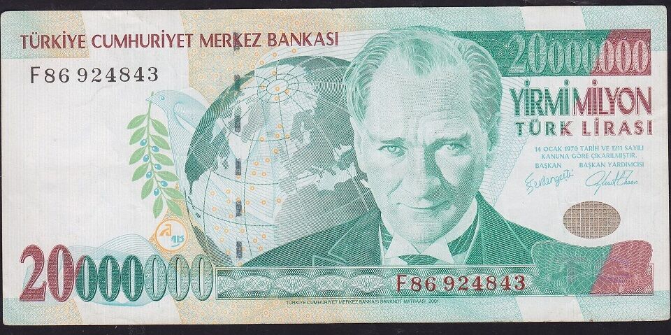 7.Emisyon 20 000 000 Lira F86 924843 Çok Temiz+
