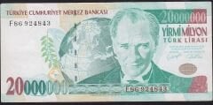 7.Emisyon 20 000 000 Lira F86 924843 Çok Temiz+