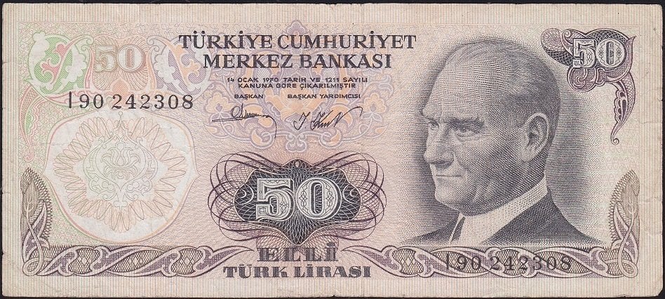 6.Emisyon 2.Tertip 50 Lira I90 242308 Çok Temiz