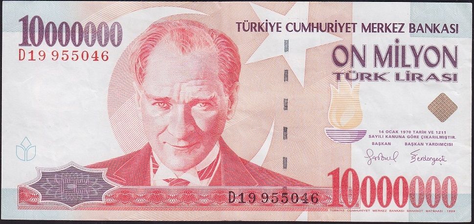 7.Emisyon 10 000 000 Lira D19 955046 Çok Temiz+