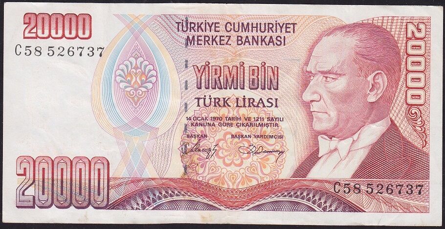 7.Emisyon 1.Tertip 20000 Lira C58 526737 Temiz