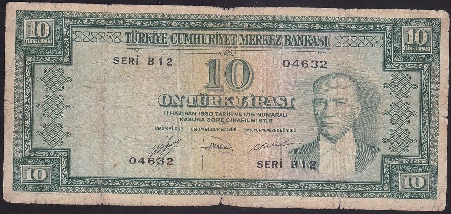 5.EMİSYON 1.TERTİP 10 LİRA B12 04632 TEMİZ