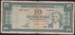 5.EMİSYON 1.TERTİP 10 LİRA B12 04632 TEMİZ