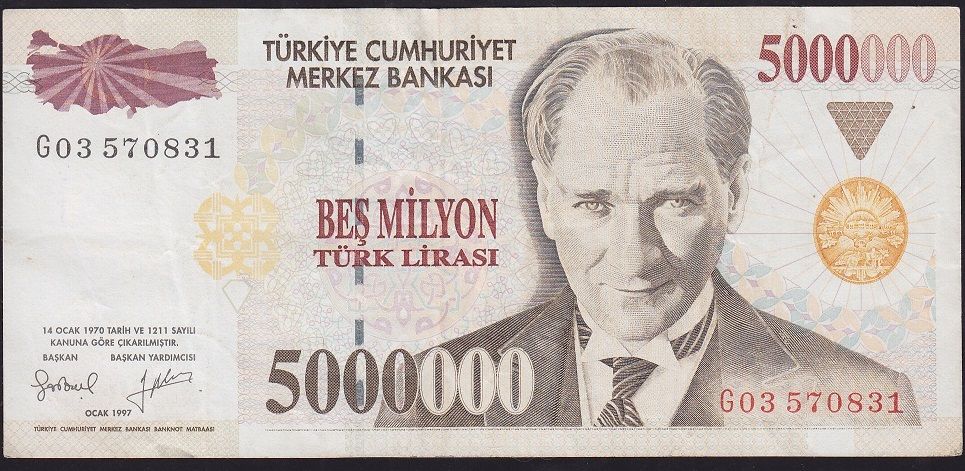 7.Emisyon 5 000 000 Lira G03 570831 Çok Temiz+