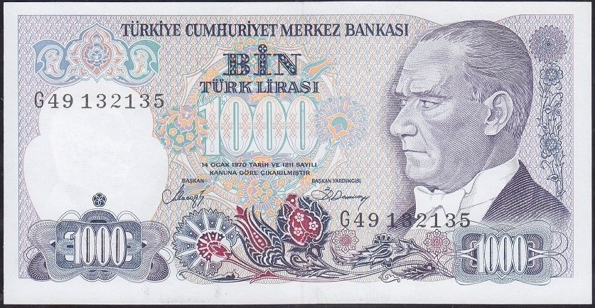 7.Emisyon 2.Tertip 1000 Lira G49 132135 Çil