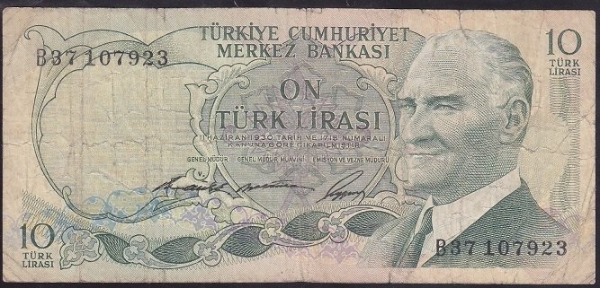 6.EMİSYON 1.TERTİP 10 LİRA B37 107923 TEMİZ