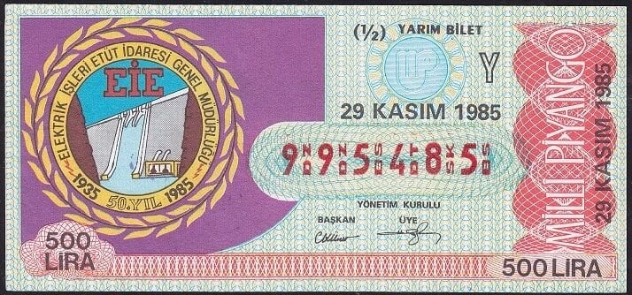 1985 29 Kasım Yarım Bilet - Y Serisi