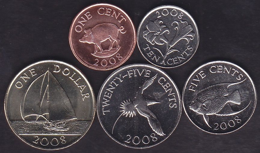 Bermuda 5 Adet Madeni Para Seti 2008 Çil