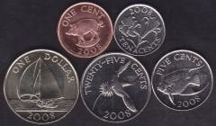 Bermuda 5 Adet Madeni Para Seti 2008 Çil