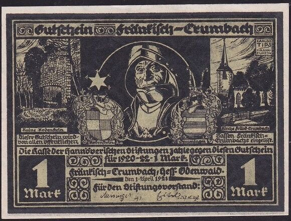 Almanya 1 Mark Notgeld 1921 Çil Filigranlı