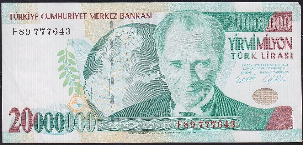7.Emisyon 20 000 000 Lira F89 777643 Çok Çok Temiz+
