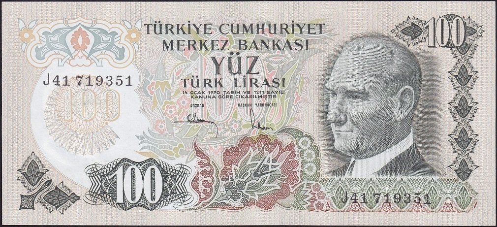 6.Emisyon 3.Tertip 100 Lira J41 719351 Çil