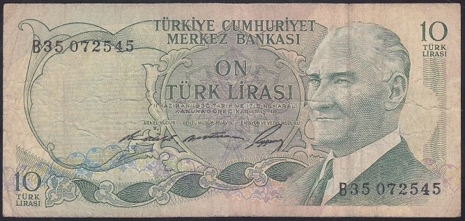 6.EMİSYON 1.TERTİP 10 LİRA B35 072545 TEMİZ