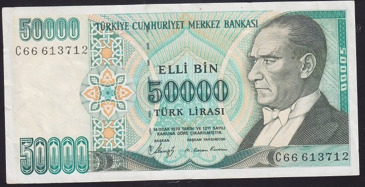 7.EMİSYON 1.TERTİP 50000 LİRA C66 613712 ÇÇT