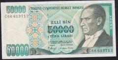 7.EMİSYON 1.TERTİP 50000 LİRA C66 613712 ÇÇT