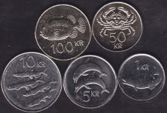 İzlanda 5 Adet Madeni Para Seti 2005 -2011 Çil