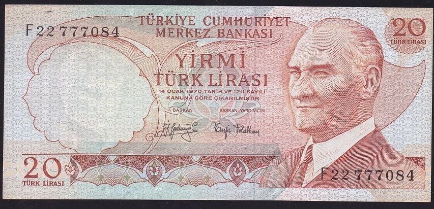 6.Emisyon 3.Tertip 20 Lira F22 777084 Çilaltı Çil