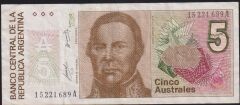Arjantin 5 Australes 1985 - 1989 Çok Temiz+ Pick 324a