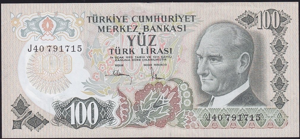 6.Emisyon 3.Tertip 100 Lira J40 791715 Çok Çok Temiz Çilaltı