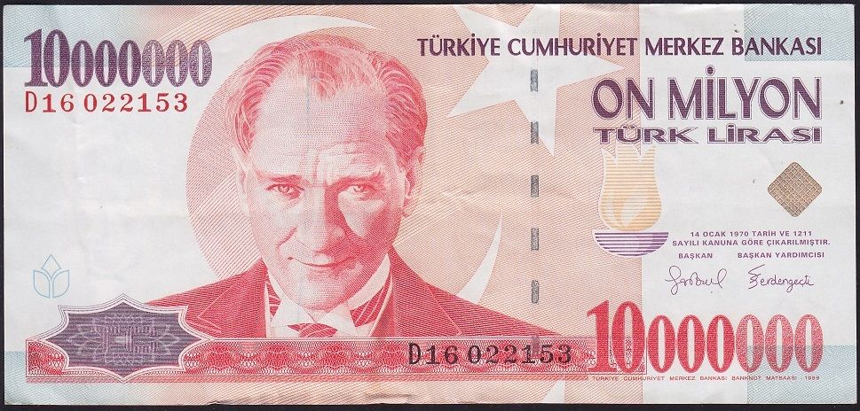 7.Emisyon 10 000 000 Lira D16 022153 Çok Temiz