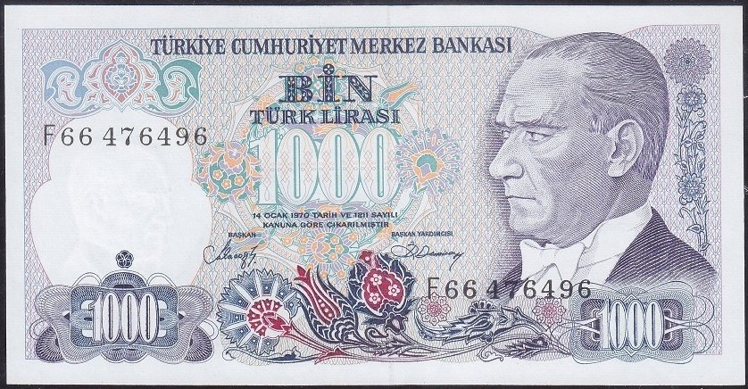 7.Emisyon 2.Tertip 1000 Lira F66 476496 Çil