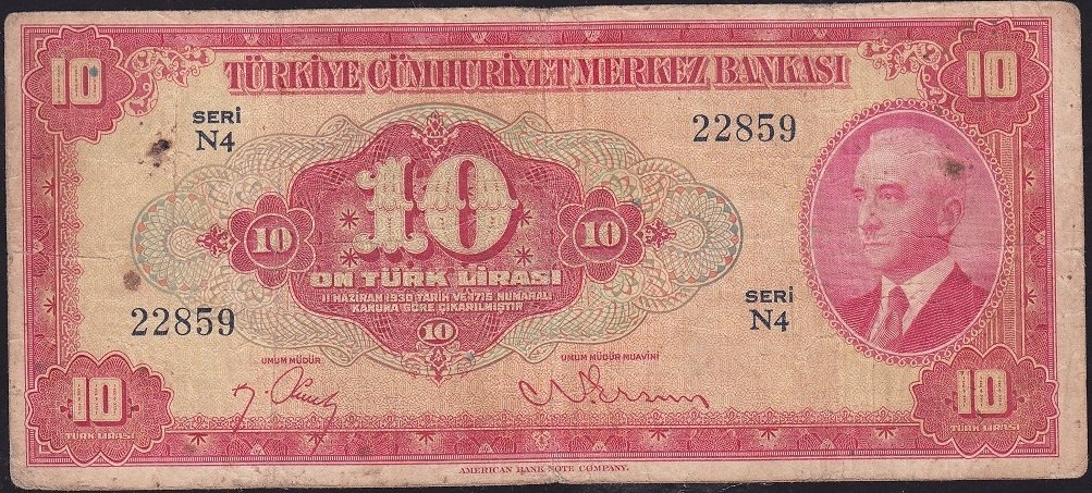 4.Emisyon 1.Tertip 10 Lira N4 22859 Temiz+