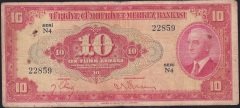4.Emisyon 1.Tertip 10 Lira N4 22859 Temiz+
