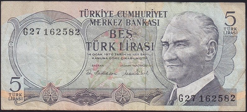 6.EMİSYON 2.TERTİP 5 LİRA G27 162582 ÇOK TEMİZ