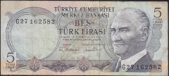 6.EMİSYON 2.TERTİP 5 LİRA G27 162582 ÇOK TEMİZ