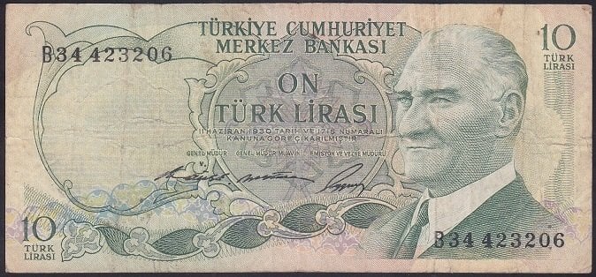 6.EMİSYON 1.TERTİP 10 LİRA B34 423206 ÇOK TEMİZ
