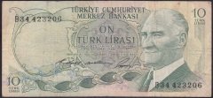 6.EMİSYON 1.TERTİP 10 LİRA B34 423206 ÇOK TEMİZ