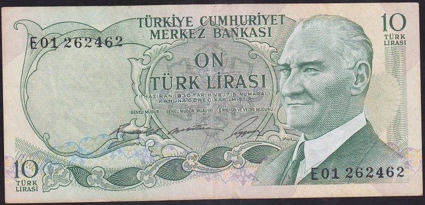 6.EMİSYON 1.TERTİP 10 LİRA E01 262462 ÇOK TEMİZ +