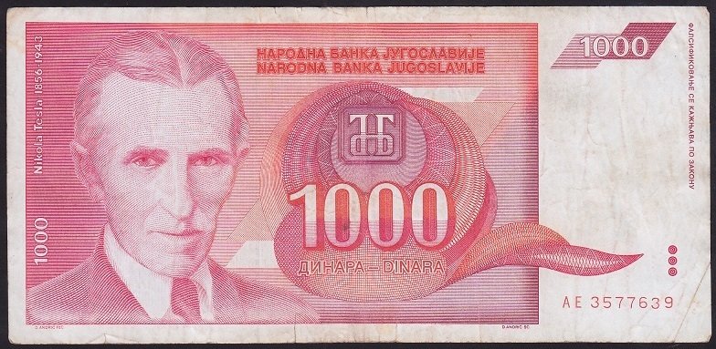 YUGOSLAVYA 1000 DİNAR 1992 TEMİZ