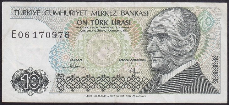 7.EMİSYON 2.TERTİP 10 LİRA E06 170976 ÇOK TEMİZ +