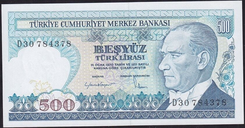 7.Emisyon 2.Tertip 500 Lira D30 784378 Çilaltı Çil