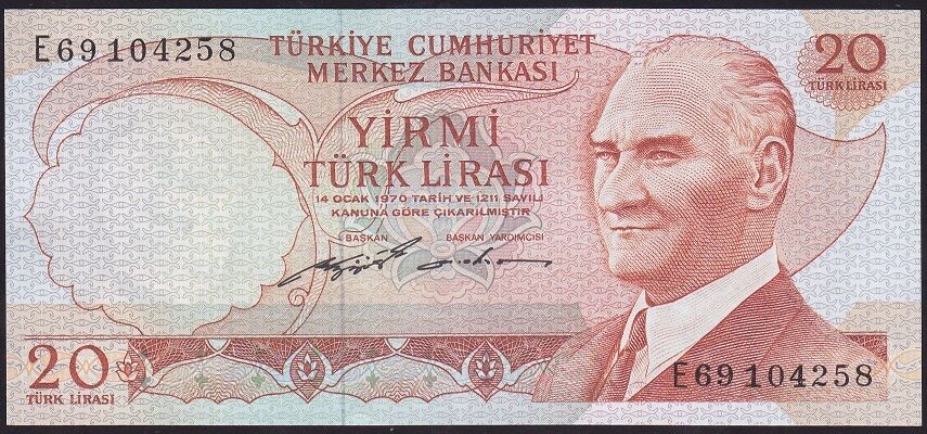 6.Emisyon 2.Tertip 20 Lira E69 104258 Ççt Çilaltı