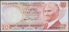 6.Emisyon 2.Tertip 20 Lira E69 104258 Ççt Çilaltı