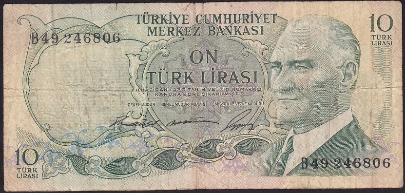 6.Emisyon 1.Tertip 10 Lira B49 246806 Çok Temiz