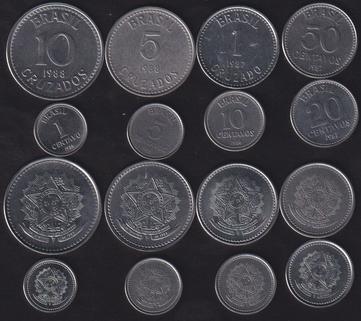 Brezilya 8 Farklı Madeni Para Seti 1986 -1988 Çil