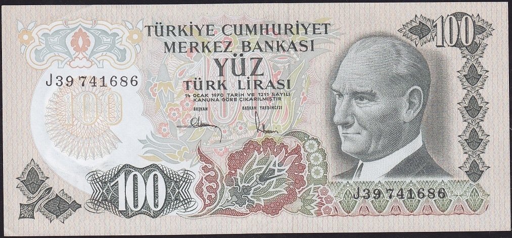 6.Emisyon 3.Tertip 100 Lira J39 741686 Çok Çok Temiz Çilaltı