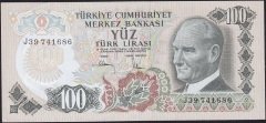 6.Emisyon 3.Tertip 100 Lira J39 741686 Çok Çok Temiz Çilaltı