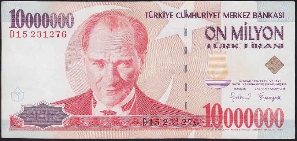 7.Emisyon 10 000 000 Lira D15 231276 Çok Temiz+