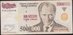 7.Emisyon 5 000 000 Lira F88 191994 Çok Temiz