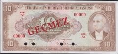 4.Emisyon 2.Tertip 10 Lira A1 00000 Specimen Geçmez Damgalı Çil