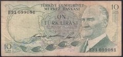 6.EMİSYON 1.TERTİP 10 LİRA B31 099081 TEMİZ +