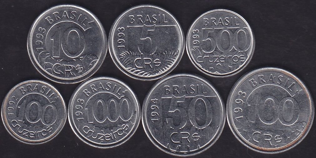 Brezilya 7 Adet Madeni Para Seti 1992 -1994 Çil