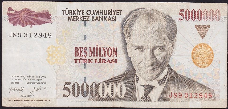 7.Emisyon 5 000 000 Lira J89 312848 Çok Temiz