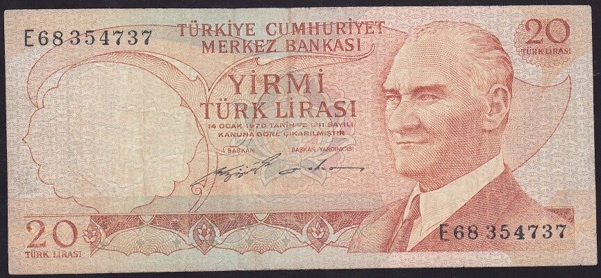 6.Emisyon 2.Tertip 20 Lira E68 354737 Çok Temiz