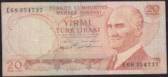 6.Emisyon 2.Tertip 20 Lira E68 354737 Çok Temiz